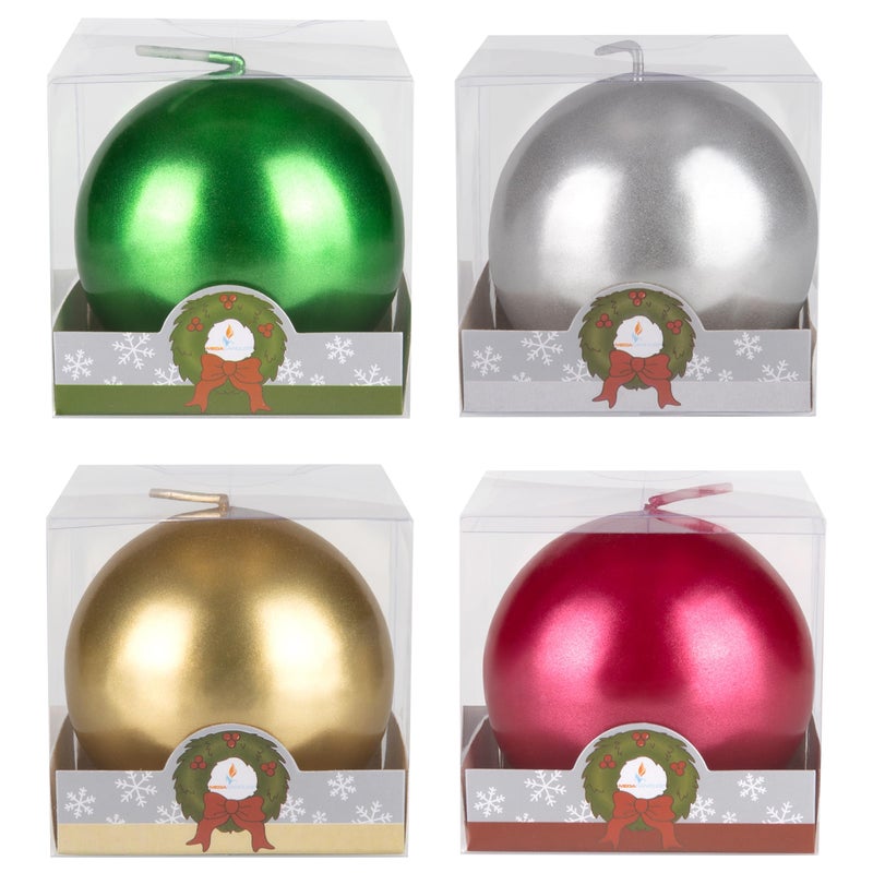 Mega Candles Set of 4 Unscented 3 Inch x 3 Inch Metallic Round Ball Candles, Holidays, Seasonal, Festivities, Devotional, Church, Wreath, Party, Gifts - Image 3